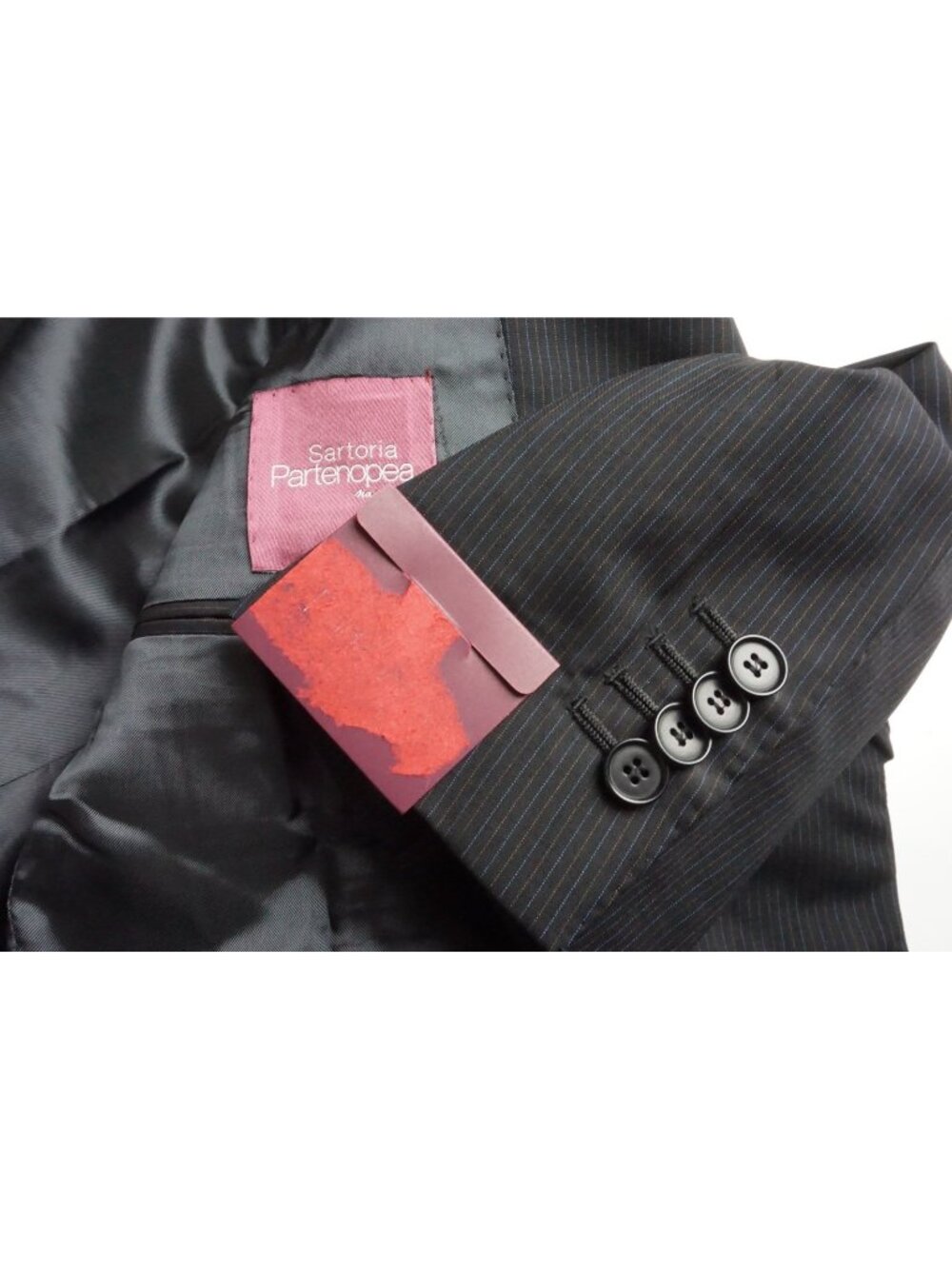 Sartoria Partenopea Black Multicolor Stripe Silk 2 Pc Suit Jacket Pant 48 EU NEW